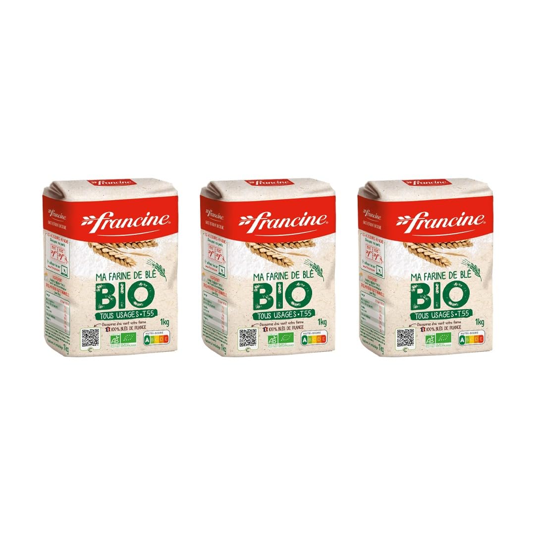 Francine Farne de Ble Bio - French T55 Organic All Purpose Flour (3 Pack, Total of 3kg)