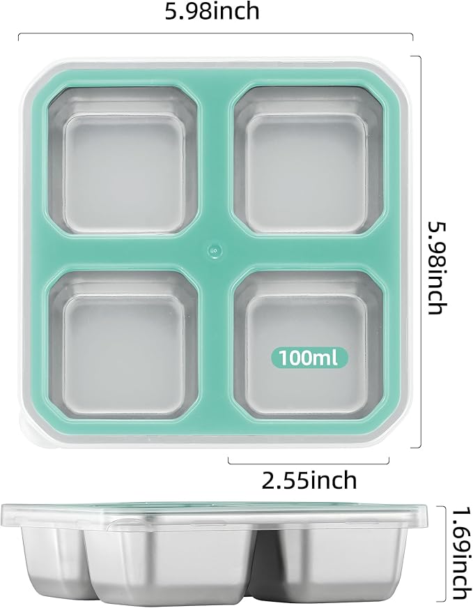 4 Pack Stainless Steel Snack Containers with Lids 4 Compartment Food Storage Containers for Adults Meal Prep Reusablele for work or going out. (BLUE, 4)