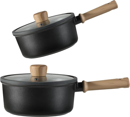 CAROTE Nonstick Sauce Pan Set With Lid, 1.5Qt & 2.6Qt Non Stick Saucepan Small Pots for Cooking, Multipurpose Ultra-light Titanium Small Kitchen Cooking pots, Induction Compatible, PFOA/PFOS Free