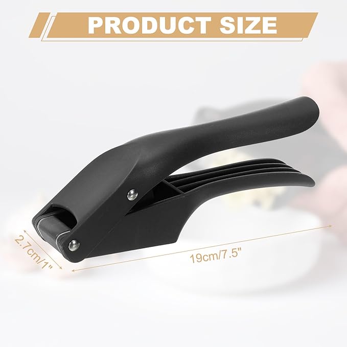 uxcell Garlic Press, 7.5 Inch Stainless Steel Garlic Slicer Crusher Tool Kitchen Utensil for Home Cooks and Professional Chefs, Black
