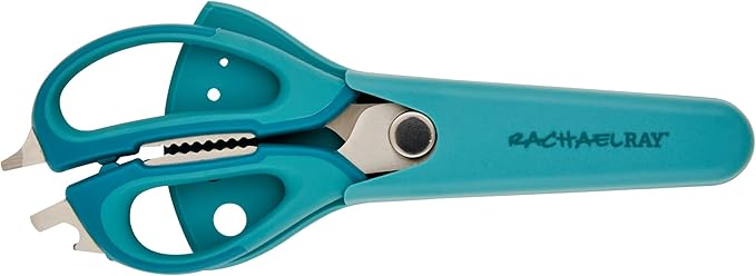Rachael Ray Professional Multi Shear Kitchen Scissors with Herb Stripper and Sheath, 2 Piece, Agave Blue