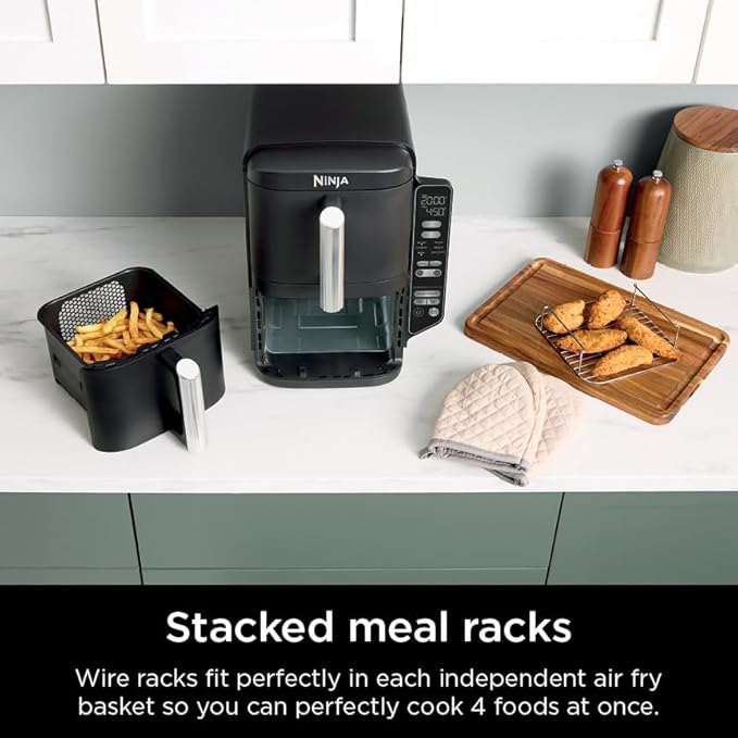 Ninja Air Fryer, 8 QT DoubleStack 2-Basket, Space Saving Design, Cooks 2lb Chicken Wings, Feeds up to 6 People, 6-in1 Air Fryer, Roast, Bake & More, Easy to Clean, Dishwasher Safe Parts, Black, SL201