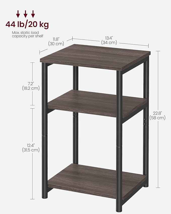 VASAGLE Side Table, Small End Table, Tall Nightstand for Living Room, Bedroom, Office, Bathroom, Chestnut Brown and Classic Black ULET273B74
