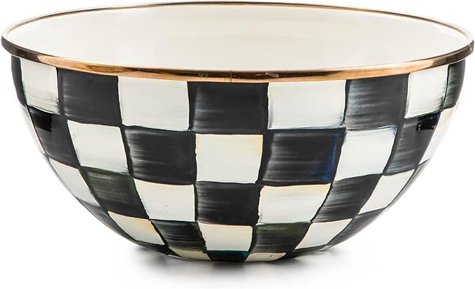 MACKENZIE-CHILDS Enamel Everyday Bowl, Serving Bowl for Entertaining, Small, Black-and-White Courtly Check, Set of 1