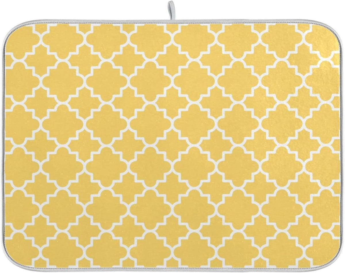 Super Absorbent Dish Drying Mat, Microfiber Fast-Drying Dish Mat, 24" x 18", Kitchen Dish Drying Pad, Quatrefoil Lattice Yellow Pattern