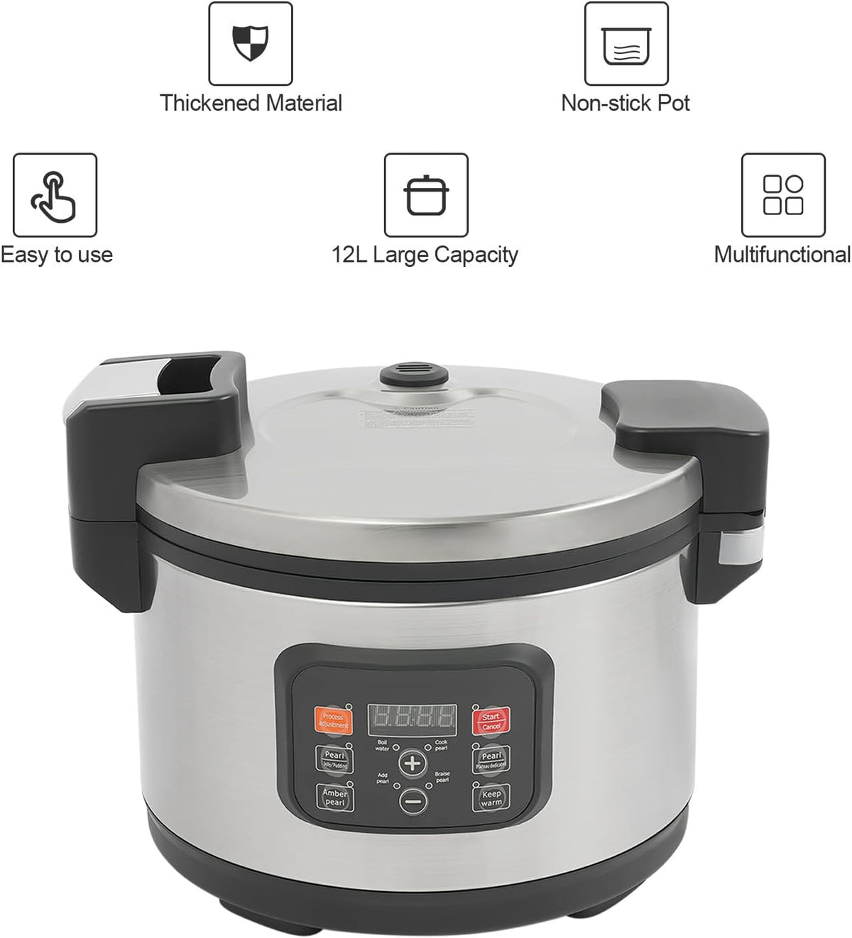 Commercial Boba Pearl Cooker 12L Tapioca Maker, Automatic Non-Stick Bubble Tea Cooker with Smart Touchscreen for Boba Tea, Milk Tea, and Sago Pearl Drinks 110V