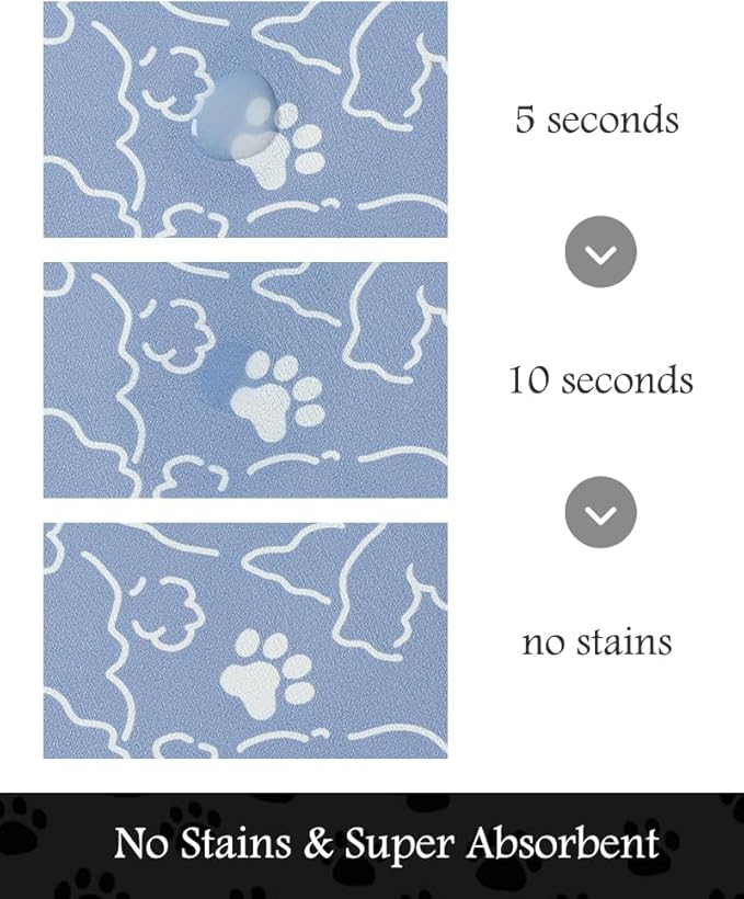 Pet Feeding Mat-Absorbent Dog Mat for Food and Water Bowl-No Stains Quick Dry Water Dispenser Mat-Dog Accessories Pet Supplies-Bowl for Messy Drinkers（BLUEDOGS,17"x34"