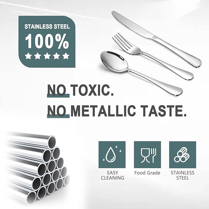 SANTUO 20 Pcs Silverware Set with 10 Dinner Knives and 10 Dinner Forks,Flatware Set with Top Food Grade Stainless Steel,Tableware Cutlery Set For Home Restaurant Hotel, Mirror Finish, Dishwasher Safe