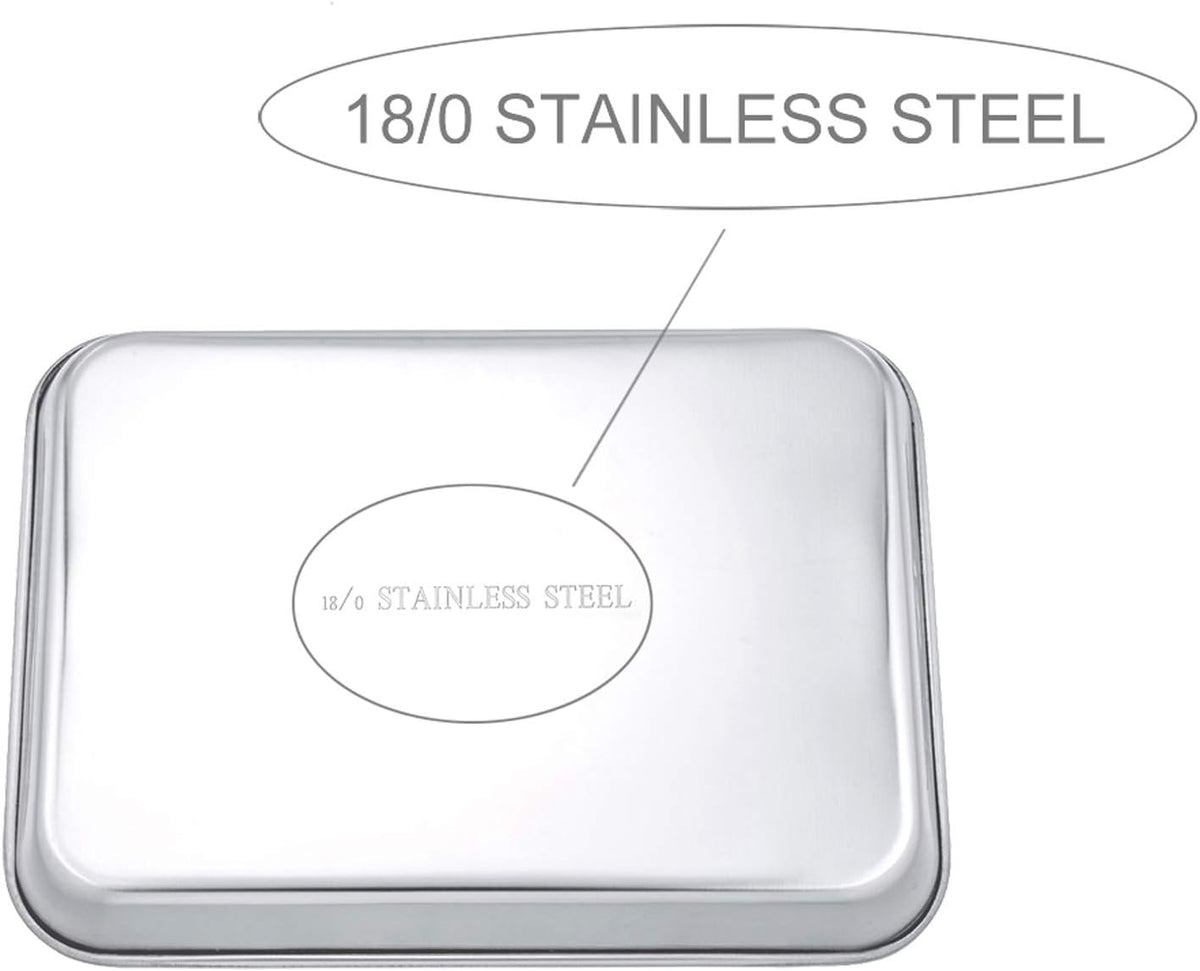 P&P CHEF 10.5 Inch Baking Cookie Sheet, Oven Pan Tray Stainless Steel Sheet Pan for Kitchen, Oven Bakeware for Multi Uses, Shiny Look & Dishwasher Safe, Healthy & Heavy Duty, 4Pcs