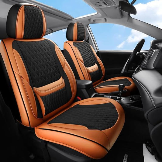 Car Seat Covers Full Set Custom Fit for Ford Bronco Sport 2021-2026 - Premium Faux Leather with Lumbar Support | Breathable, Waterproof, Anti-Slip, Durable (Black&Brown,Full Set)