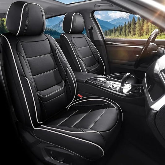 Car Seat Covers Custom Fit for Chevrolet/Chevy Sonic 2011-2020 , Premium Faux Leather Waterproof Car Seat Protectors with Lumbar Support, Breathable Anti-Slip Easy to install(Black&White,Full set)