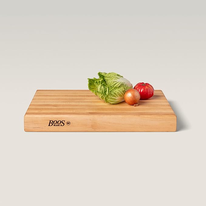 John Boos RA-Board Series Rectangular Wood Bamboo Maple Cutting Board 20”x15” – 2.25” Thick, 20-lb Reversible Butcher Block with Edge-Grain & Finger Grips – Made in the USA