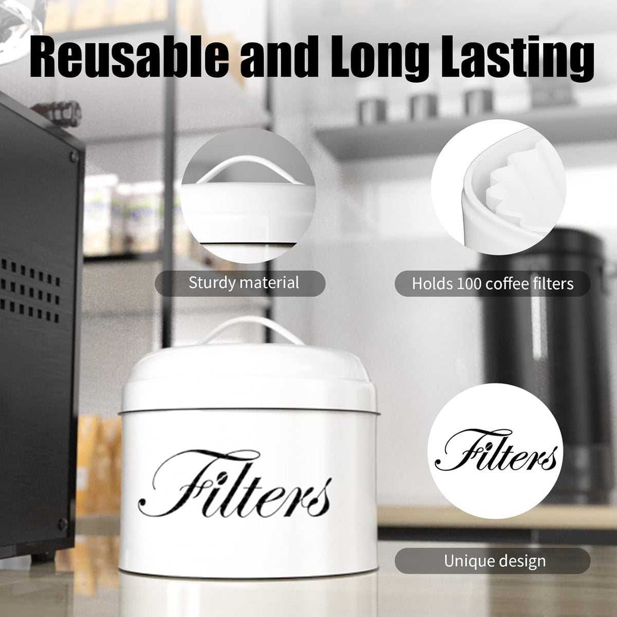 Coffee Filter Holder, Basket Storage Container for Counter, Black Small Bar Accessories for Coffee Bar Station(White)