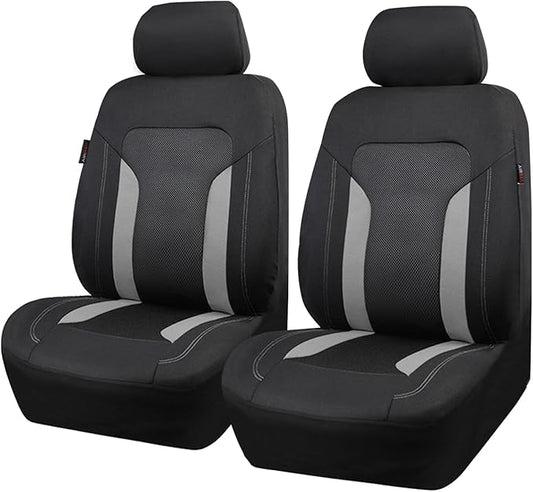 CAR PASS 3D Air Mesh Car Seat Covers Front Seats Low Back Bucket, Breathable Sporty Mesh in Summer Airbag Compatible Universal Fit 95% Automotive SUV,Truck,Sedan Interior Protector, Black Gray 2PCS