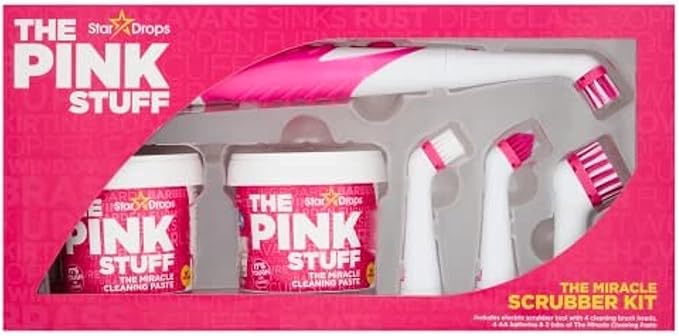 Stardrops - The Pink Stuff - The Miracle Scrubber Kit - 2 Tubs of The Miracle Cleaning Paste With Electric Scrubber Tool and 4 Cleaning Brush Heads, 6 Piece Set