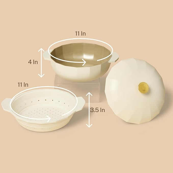 Cravings by Chrissy Teigen The Perfect Pan 5.3 Qt Dutch Oven Pot with Lid, Nonstick Lightweight Aluminum Everyday Pot with Steamer/Strainer Insert, Oven & Stovetop Safe (White)