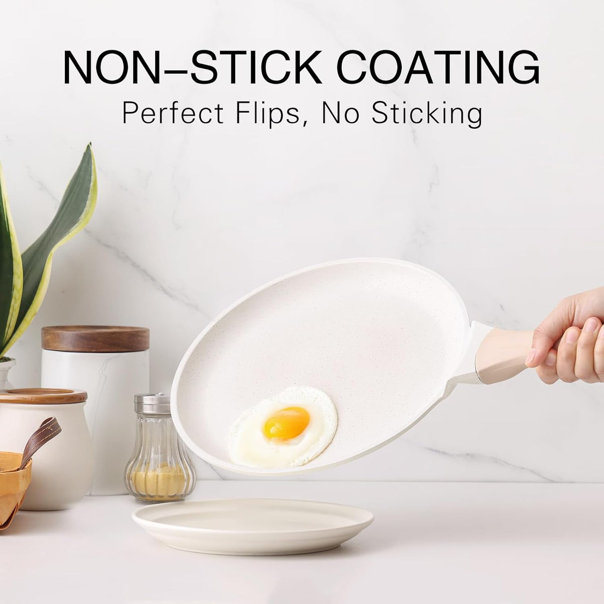 Crepe Pan Nonstick, 10 Inch Healthy Coating Comales para Tortillas Dosa Pan with Spreader, Induction Compatible, PFOA Free (White)