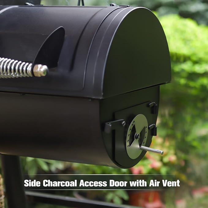 MFSTUDIO Heavy Duty Charcoal Wood Offset Outdoor Smoker Grill, Extra Large Charcoal Grill with Smoker Combo for BBQ Grilling, 941 SQ.IN.