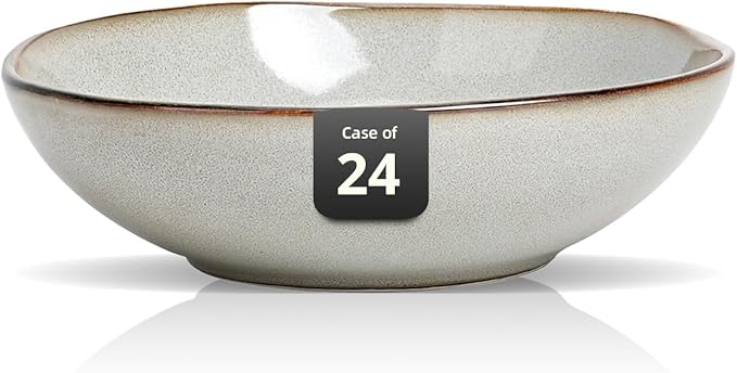 Organic Shape Restaurant Soup/pasta Bowl 8"/30oz, Commerical Grade Catering Stoneware Bowls in Ir-regular Organic Shape, Chip & Scratch Resistant, Glossy Reactive Glaze Grey, Case of 24