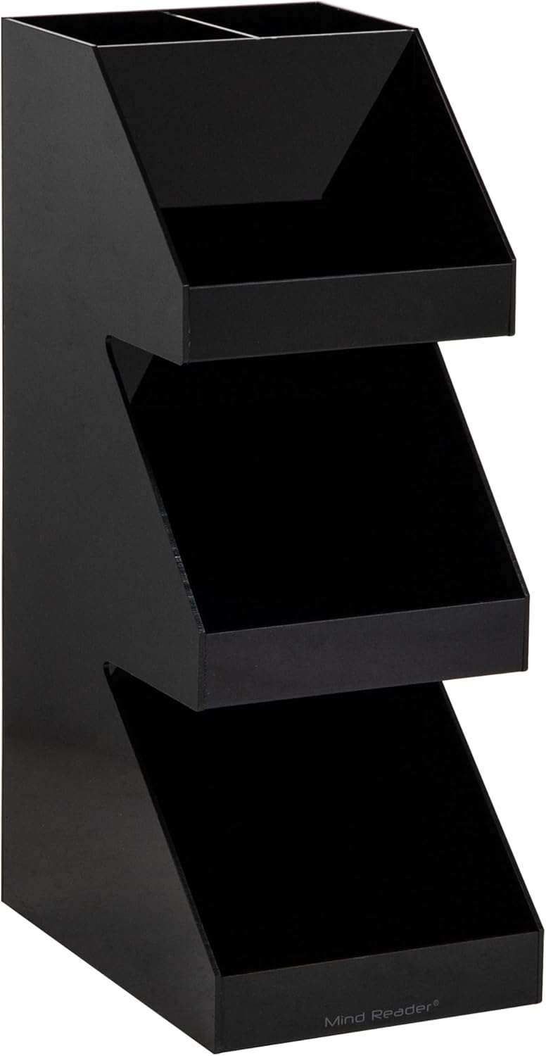 Mind Reader Coffee Tea Utensil and Condiment Station, Countertop Organizer, Coffee Bar, Kitchen, 6"L x 9"W x 16"H, Black