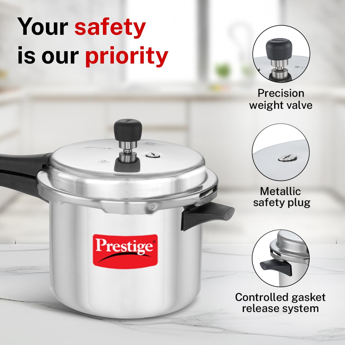 Prestige Popular Aluminum Pressure Cooker, 5 L, Silver