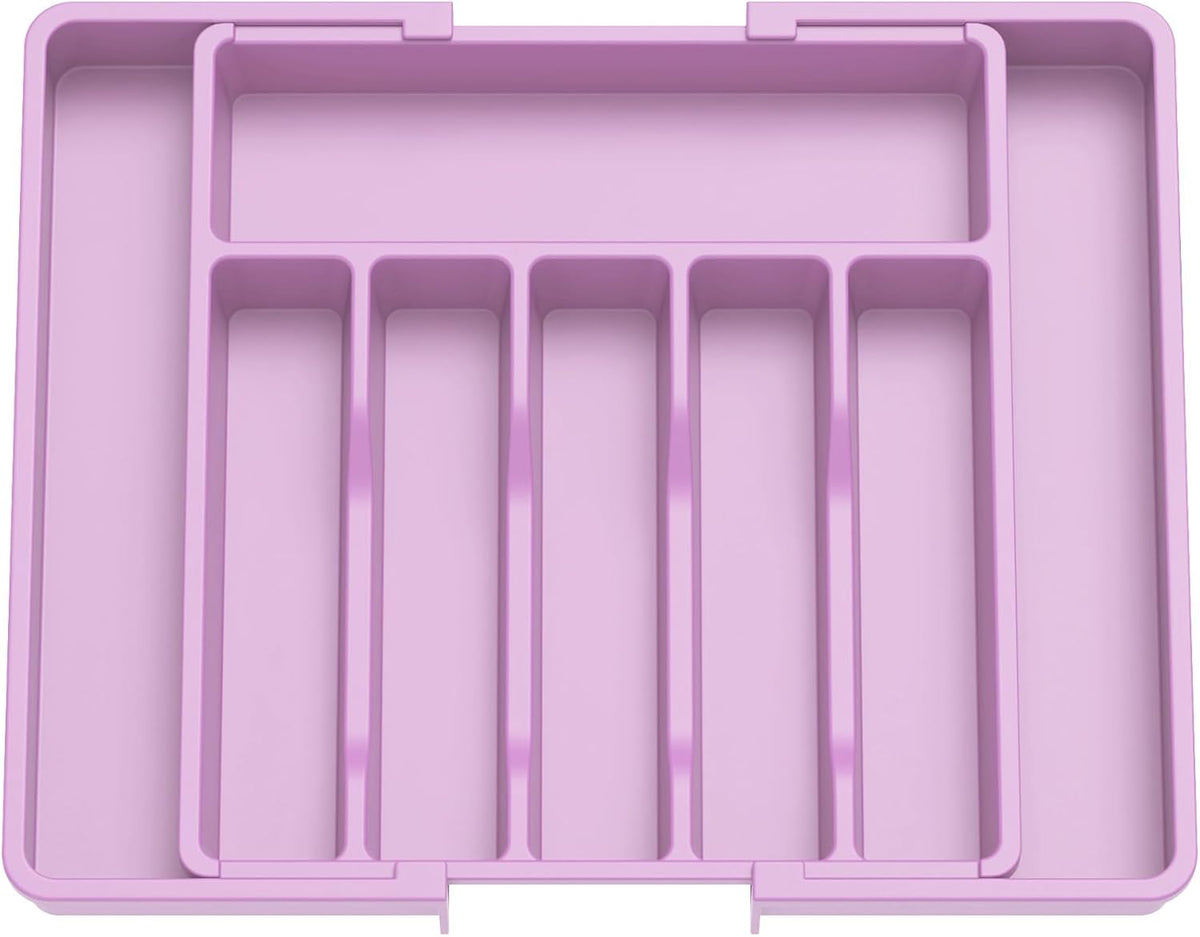Lifewit Silverware Drawer Organizer, Expandable Utensil Tray for Kitchen, BPA Free Flatware and Cutlery Holder, Adjustable Plastic Storage for Spoons Forks Knives, Large, Purple