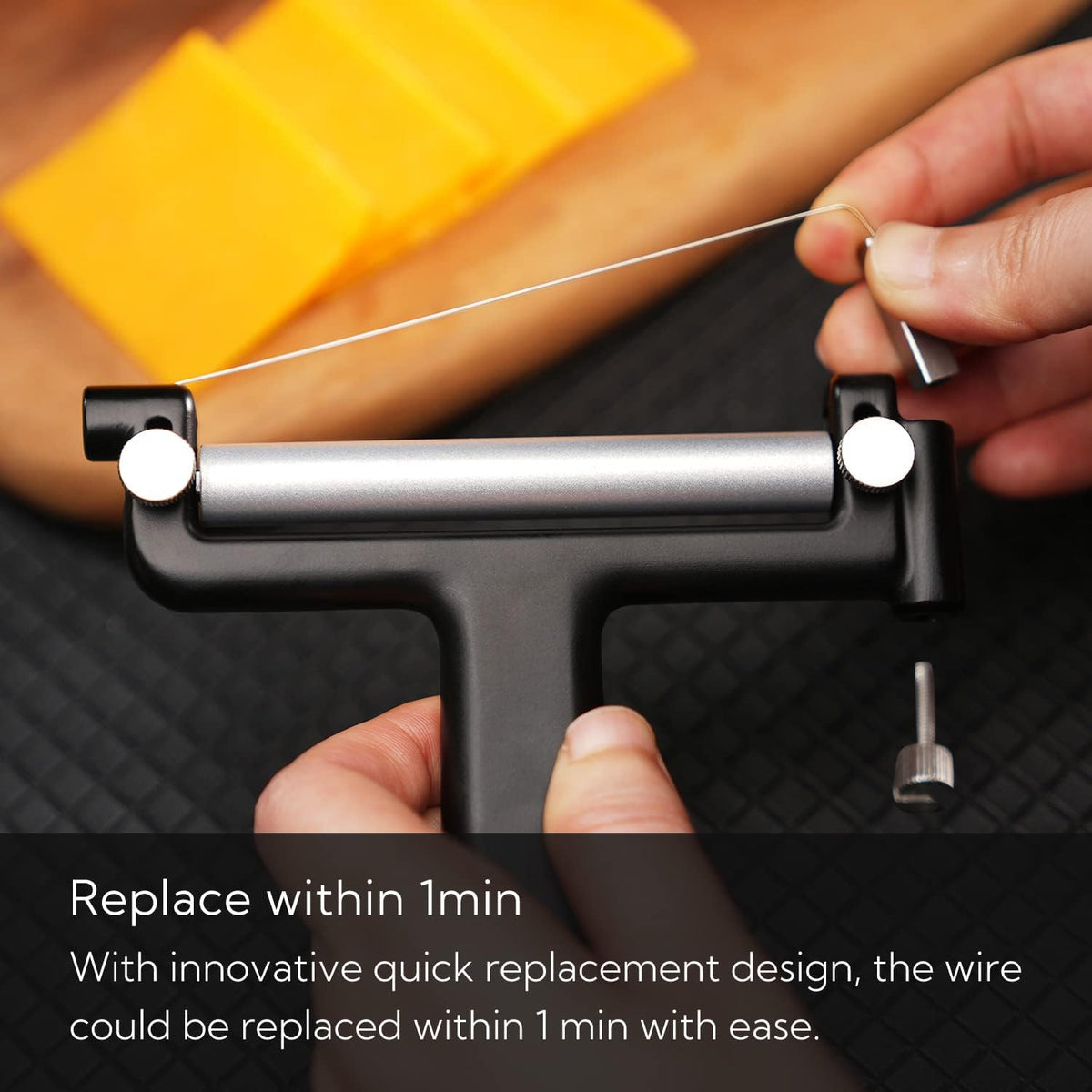 KITCHENDAO Adjustable Wire Cheese Slicer Cutter, 50% Stronger Wires with 2nd Gen Wire Fixing Mechanism, Adjustable Hand-Held Wire Cheese Cutter, Quick Replacement, Dishwasher Safe, with 3 Extra Wires