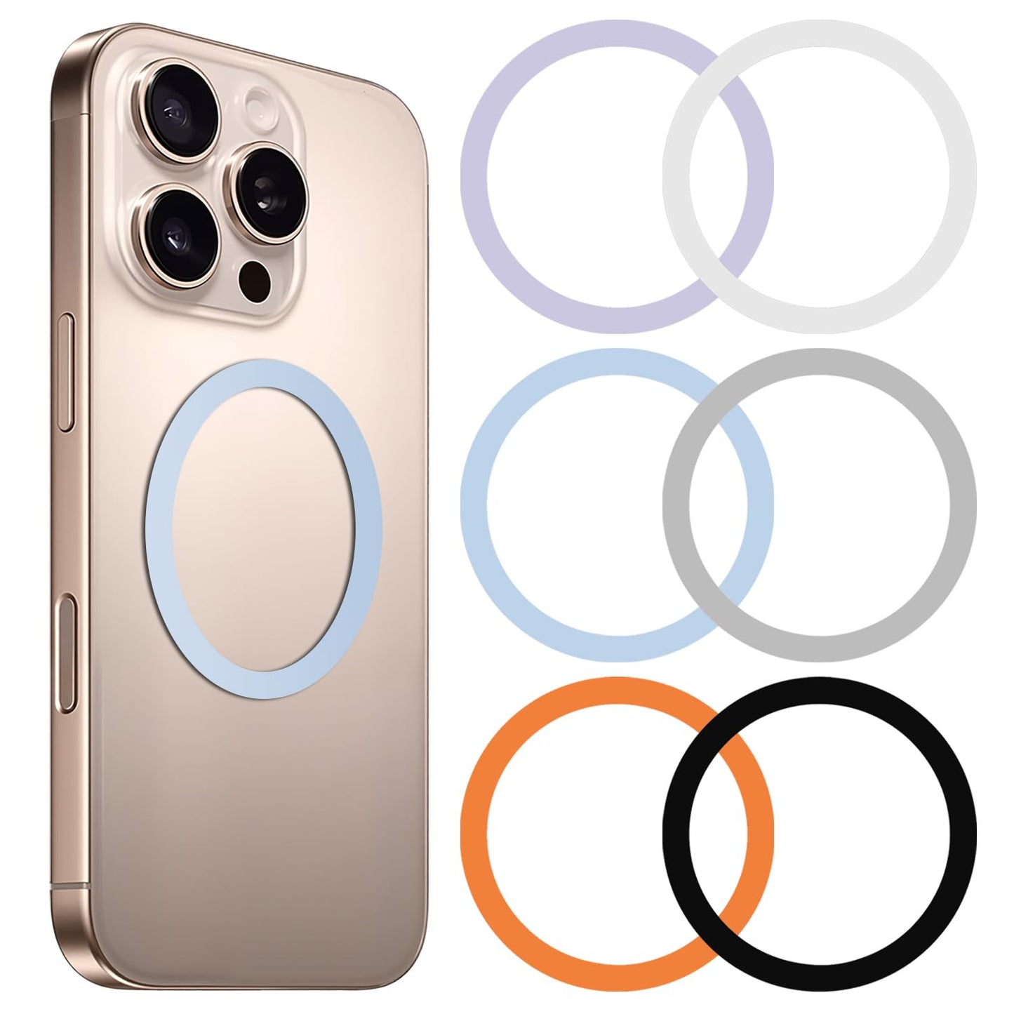 6 Colors Universal Metal Rings Compatible with Magsafe Magnetic Wireless Charger, Adapter Ring Sticker for Cell Phone Case Magnet Wireless Charging, Compatible with iPhone 17/16/15/ Samsung Galaxy