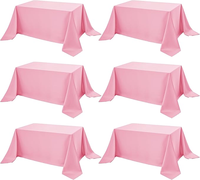 6-Pack Pink Tablecloths for Rectangle Tables, 90 x 156 Inches, Stain-Resistant Polyester Fabric for 8 Foot Tables - Washable Table Covers for Weddings, Banquets, Birthday Parties, Events