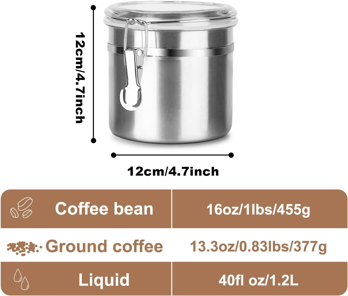 Stainless Steel Food Container with Clear Lids Airtight Container Stackable Small Canisters Kitchen Pantry Storage for Cereal, Snacks, Candy, Herbs, Spices, Sugar, Tea (1.2L Silver)