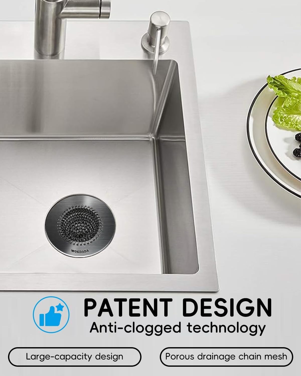 Black Kitchen Sink Strainer, Flippable Mesh Sink Strainer, 304 Stainless Steel Sink Screen, Easy Clean Large Basket Strainer, Anti-Clog Garbage Disposal Cover Fit for Standard Kitchen Drain