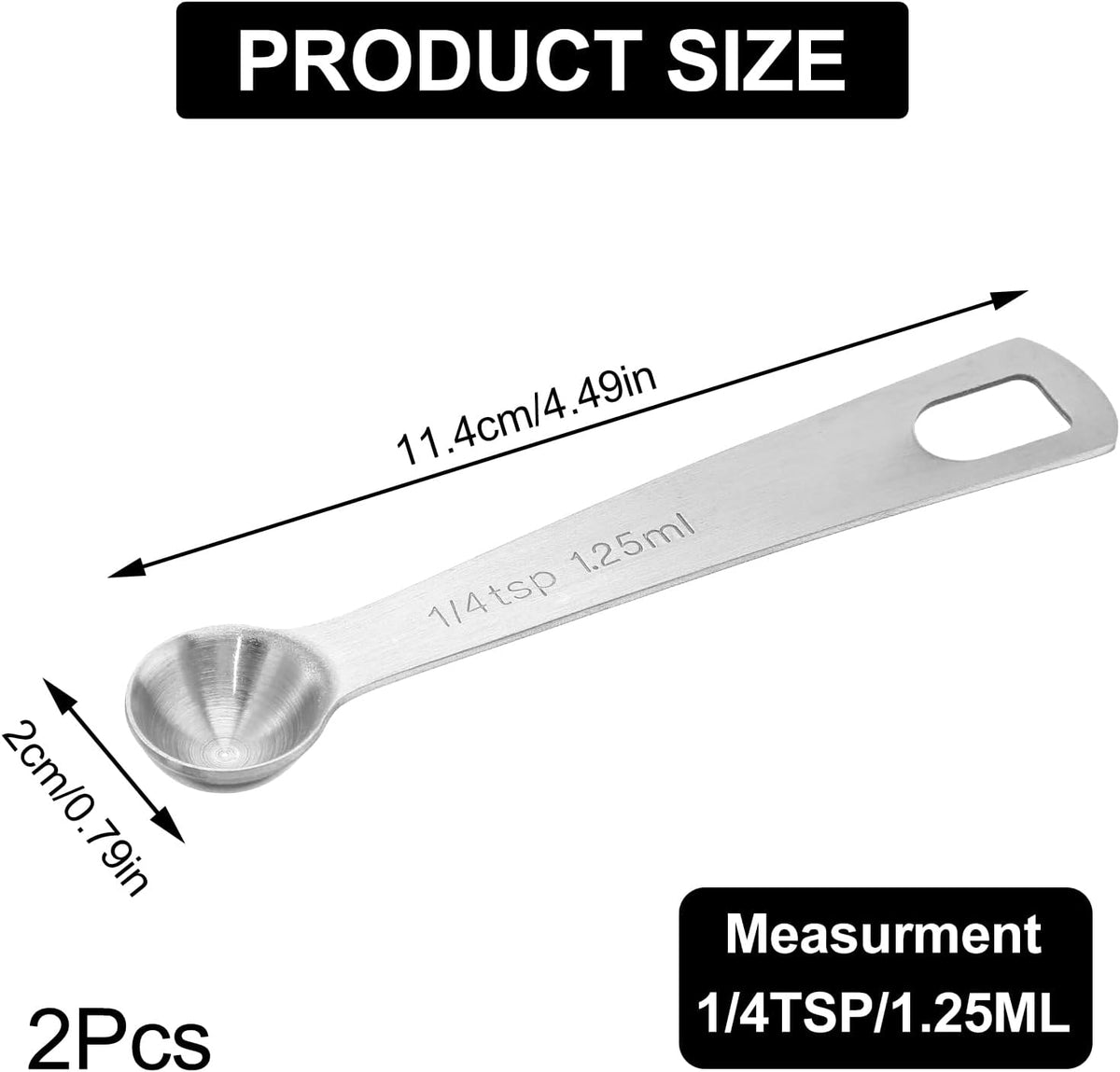 2 PCS Measuring Spoons Tablespoon Measuring Spoon 1/12 Tbsp (1/4 tsp | 1.25 ml |1.25 cc) Mini Spoons Stainless Steel Measuring Spoons for Kitchen Cooking Spoon(Silver)