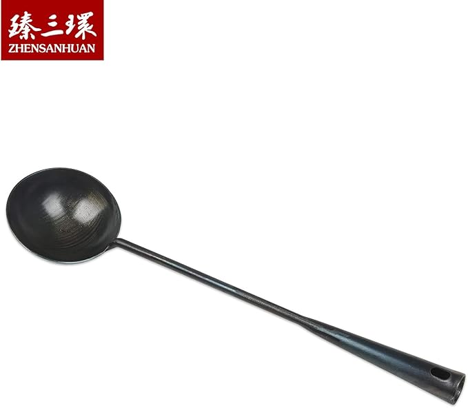 ZhenSanHuan Chinese Traditional HandMade Iron Ladle Wok Tool Set,Long wok utensils (Ladle)