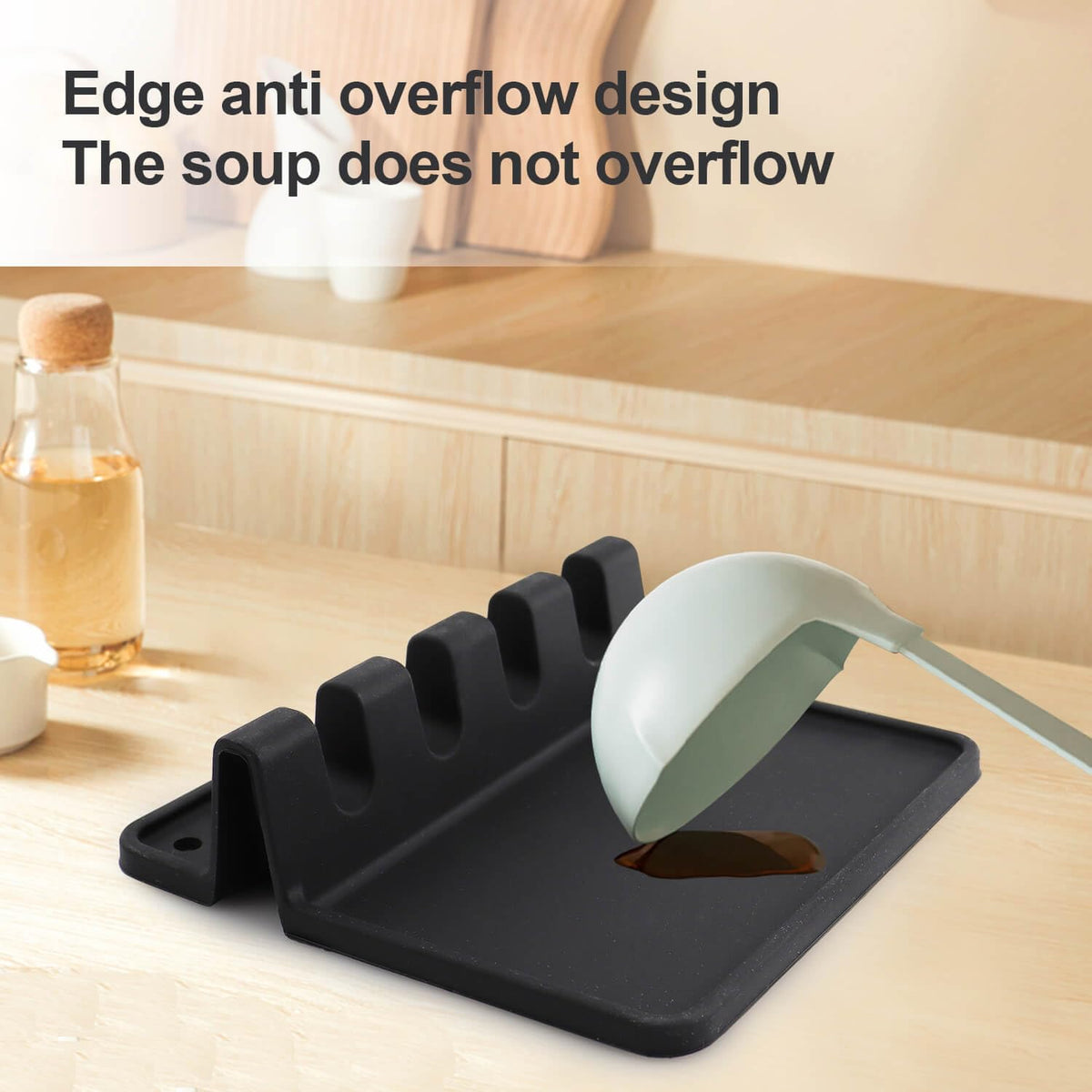 Kitchen Silicone Utensil Rest - BPA-Free Heat-Resistant Spoon Rest for Stove Top - Spoon Rest for Kitchen Counter Grill Utensil Holder-Black 2 Pcs