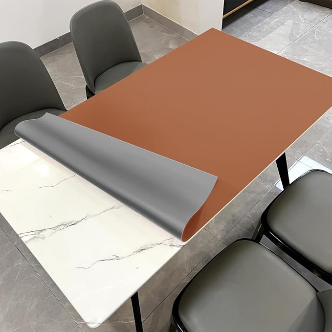 Leather Table Pad,1.8mm Thick,40x78 Inch,Dining Table Pad,Table Pads for Dining Room Table Rectangular,Dining Room Table Cover,Dining Table Cover(Brown+Gray,40x78)