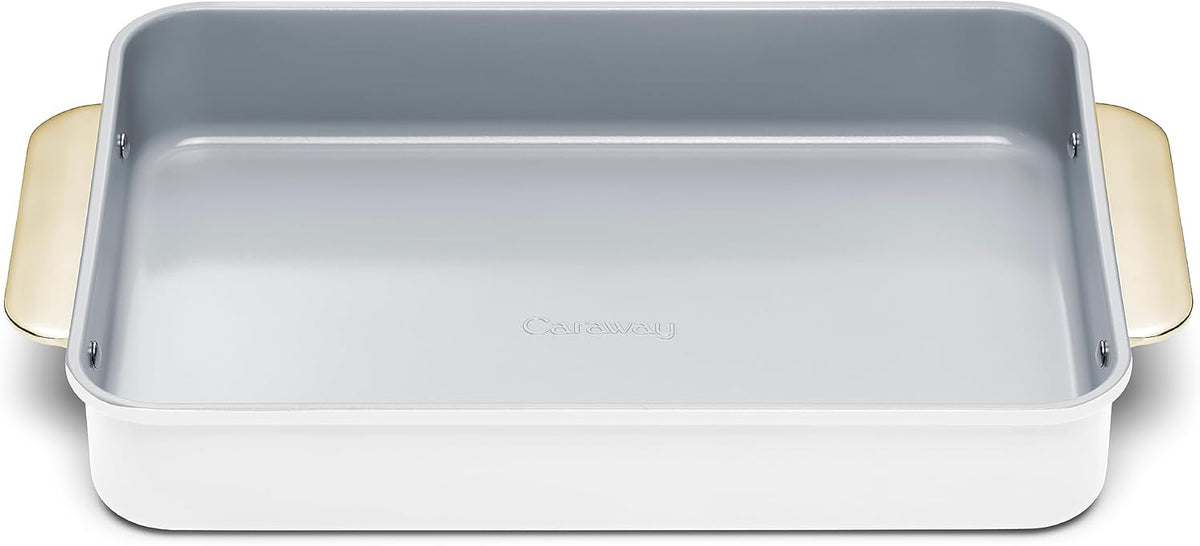 Caraway Non-Stick Ceramic 9”x13” Rectangle Pan - Naturally Slick Ceramic Coating - Non-Toxic, PTFE & PFOA Free - Perfect for Brownies, Lasagnas, and More - White