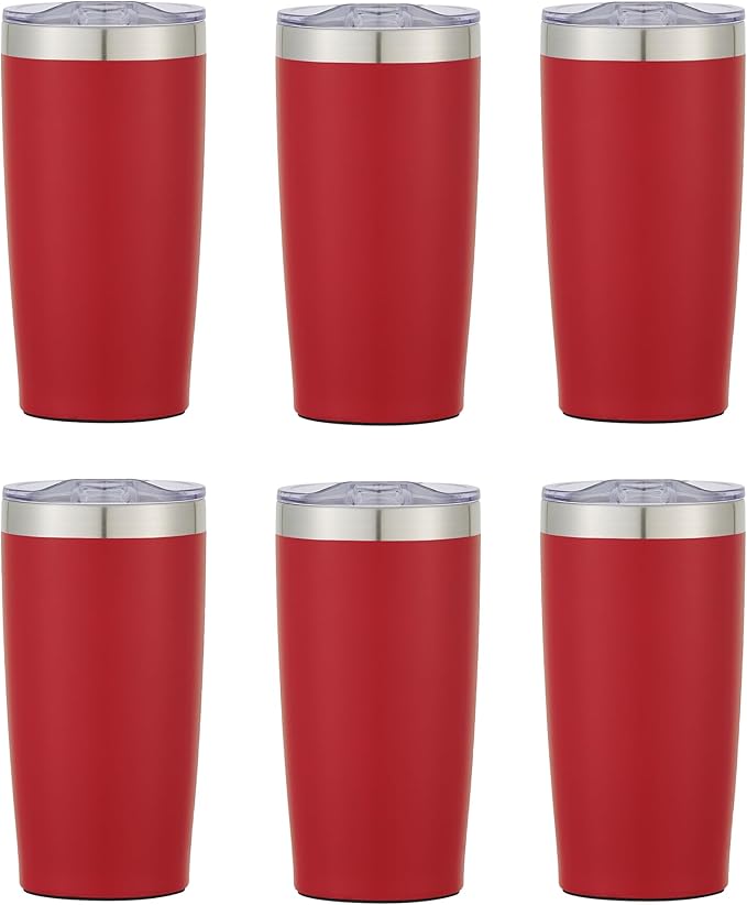 6 Ct of 20 Oz Two-Tone Himalayan Stainless Steel Tumbler with Lid – Red – Customizable Insulated Cups for Water, Coffee, Hot & Iced Drinks – Great for DIY, Events, Work
