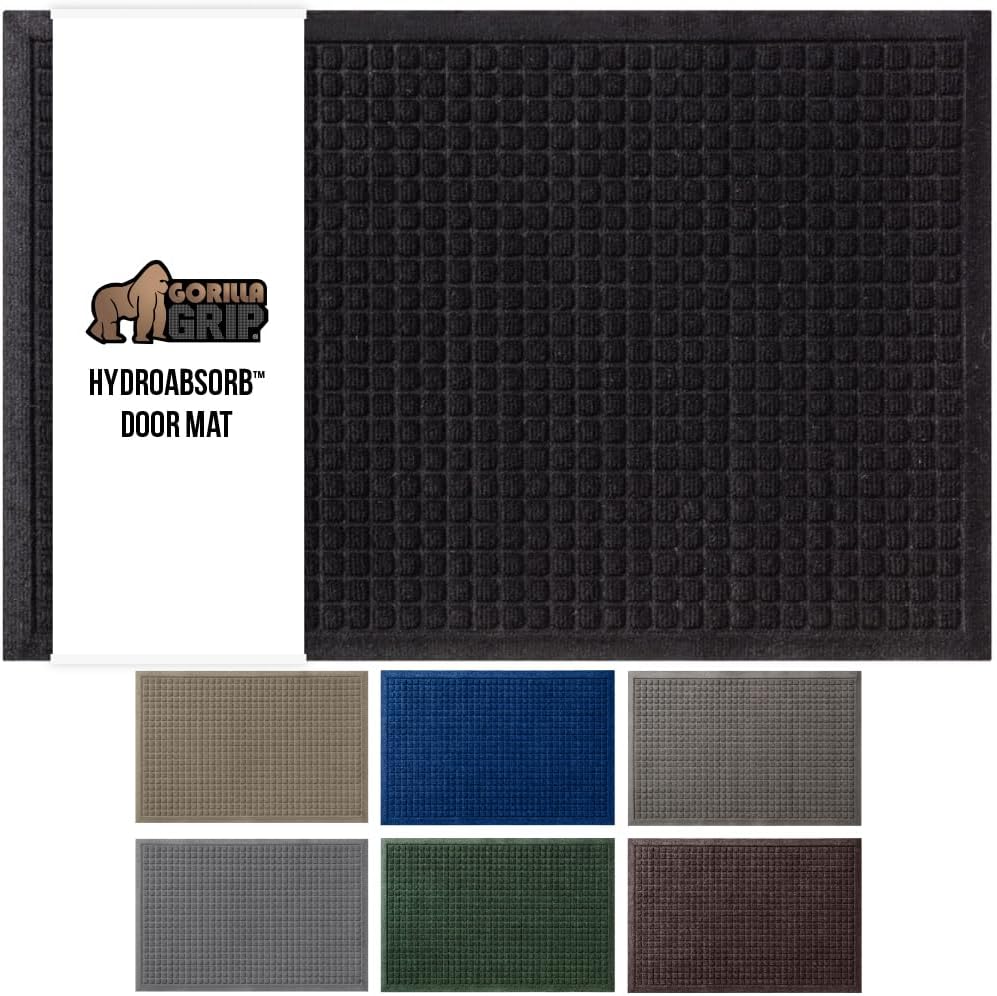 GORILLA GRIP Front Door Mat, 72x24, Indoor Outdoor Ultra Absorbent HydroAbsorb Doormat, Absorbs Up to 2.75 Cups of Water, Stain and Fade Resistant, Rubber Backing Doormats, Captures Dirt, Black