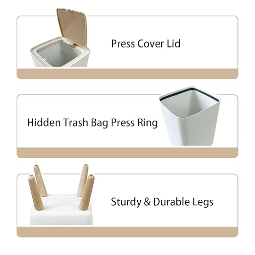 Small Trash Can with Lid Waves Sand Wastebasket with Press Cover Dog Proof Garbage Can Waste Bin for Kitchen Bathroom Nursery 2.6 Gallon