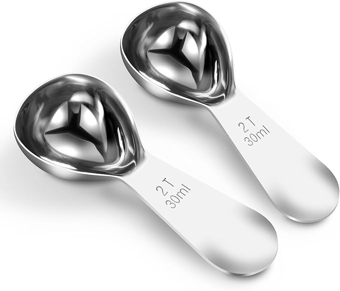 Coffee Scoop 2 tablespoon Measuring Spoons(30ml 2pcs), Ergonomics Design Coffee Scooper 2 tbsp Metal Stainless Steel Manufacture，coffee scoop for ground coffee Protein Powder Sugar Cereal,Etc.