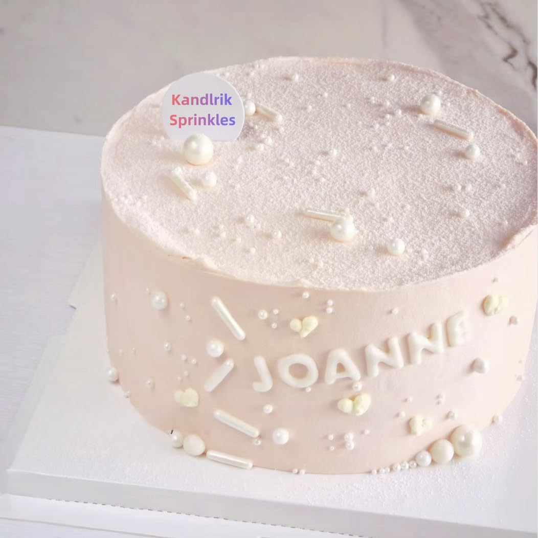 White Sprinkles Candy Mix Size Edible Pearls Cake Decorations Cupcake Toppers Cookie Decorating Perfect for Wedding Party Valentine Halloween Christmas Supplies 4.58OZ