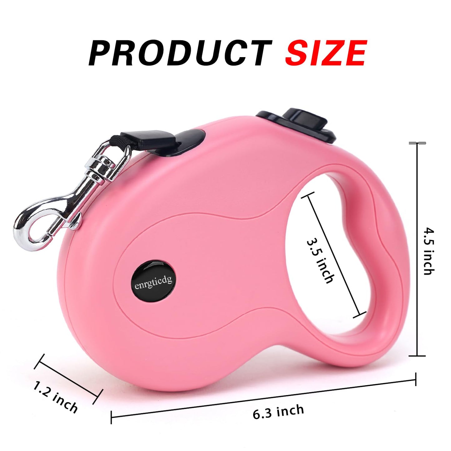 enrgticdg 16Ft Retractable Dog Leash,Light Weight Leash for Small to Medium Dogs/Cats Up to 50lbs,Stainless Steel Spring Strong Nylon Tape, Tangle Free, One-Handed Brake.(Pink-Black)