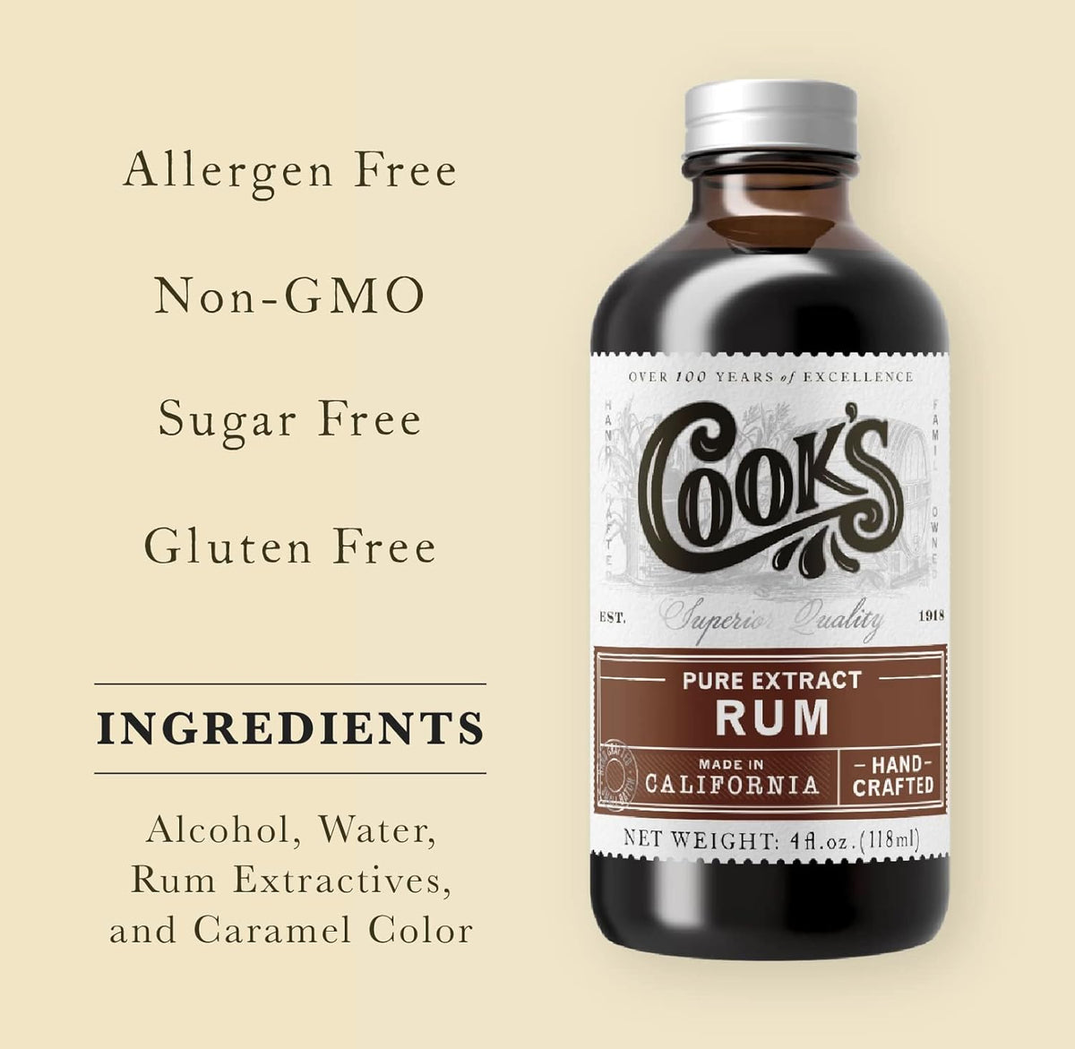 Cook's, Pure Rum Extract, For Baking, Ice Cream, Candies, Cakes, 32 oz