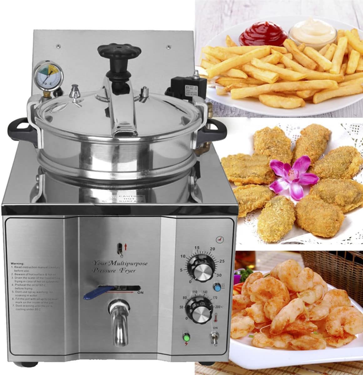 16L Electric Pressure Fryer,110V High-Pressure Chicken Fryer with Safety Features,Stainless Steel Healthy Countertop Deep Fryer for Crispy Fried Delicacies, Commercial-Grade Food Oven