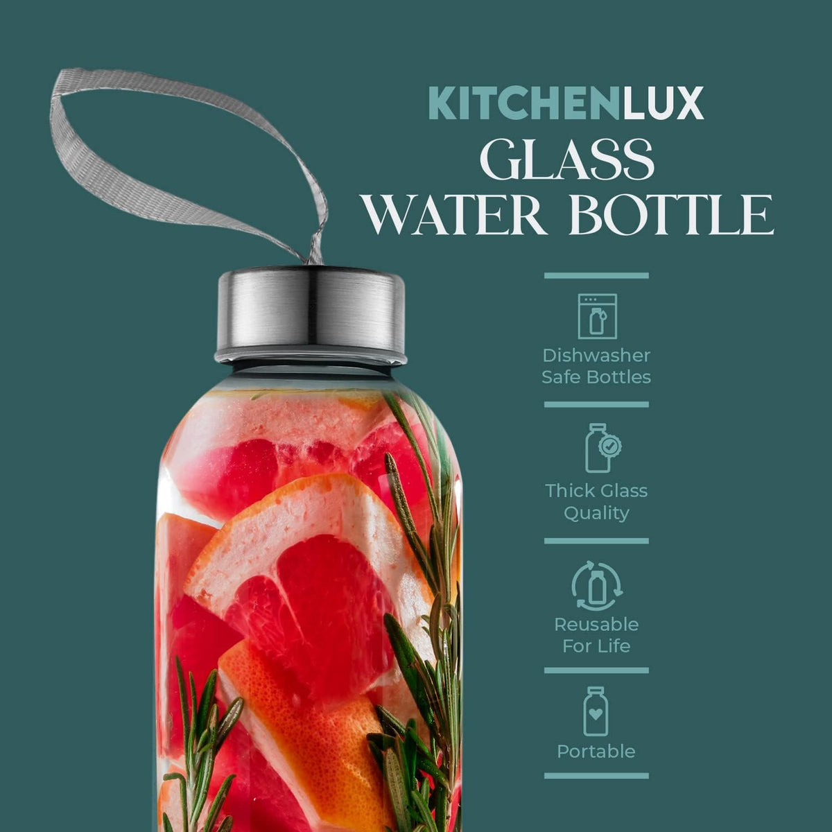 18oz Glass Water Bottles – Pack of 12 Nylon Protective Sleeves, Airtight Screw Top Lids, Portable Carrying Loops - Lead, PVC and BPA Free - Water, Milk, Smoothie, Juice Beverage Glasses