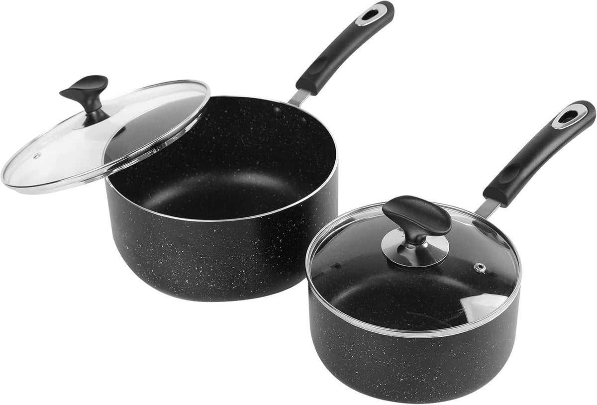 Nonstick Saucepan Set with Lid, Non Stick 2Qt & 3Qt Sauce Pan Set with Glass Lid Small Pot for Home Kitchen