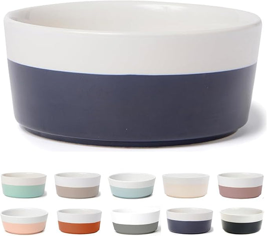 Waggo Dipper Ceramic Dog Bowl for Small and Large Breeds - Heavyweight and Durable Pet Food and Water Dish Crock, Dishwasher Safe, Modern (Midnight, Small)