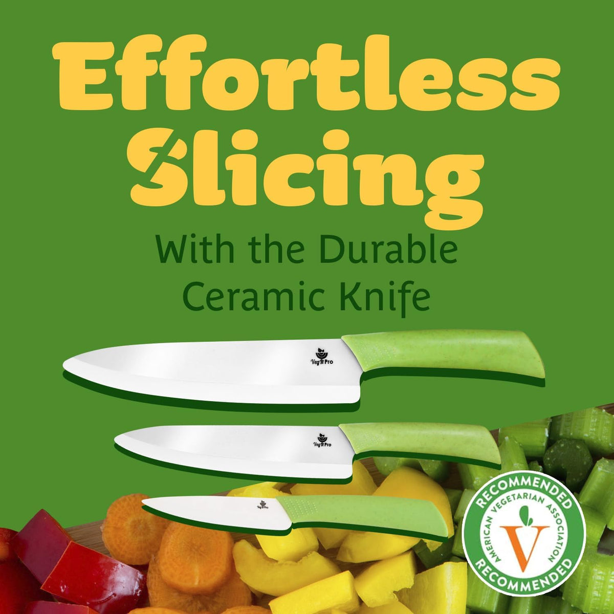 Ceramic Knife Set with Ergonomic Handle, Non-Reactive and Professional Chopping Knife Featuring Sharp, Santoku Blades for Cutting Vegetables & Fruits, Ceramic Kitchen Knives Set of 3 - 6”, 4”, 8”