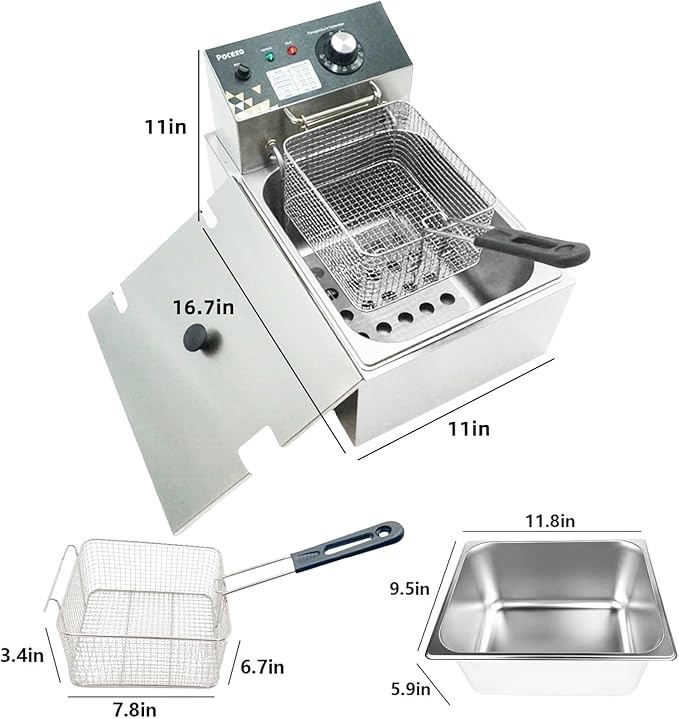 Deep Fryer with Basket, 1700w 9.1Qt Oil Tank/ 4Qt Basket, Stainless Steel Countertop Electric Fryer for Home and Commercial Use, Oil Fryer with Temperature Control and Double Overheat Protection