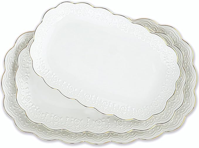 Kassel Ceramic Serving Platter Set | 16”/14”/12” Oval Serving Trays for Entertaining at Parties and Weddings | Oven Safe Extra Large Serving Trays for Tacos, Steak, and Cake